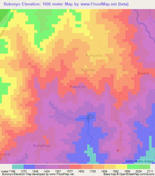 Bukonyo,Uganda Elevation Map