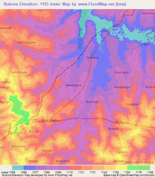 Bukona,Uganda Elevation Map