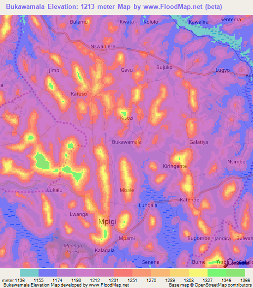 Bukawamala,Uganda Elevation Map