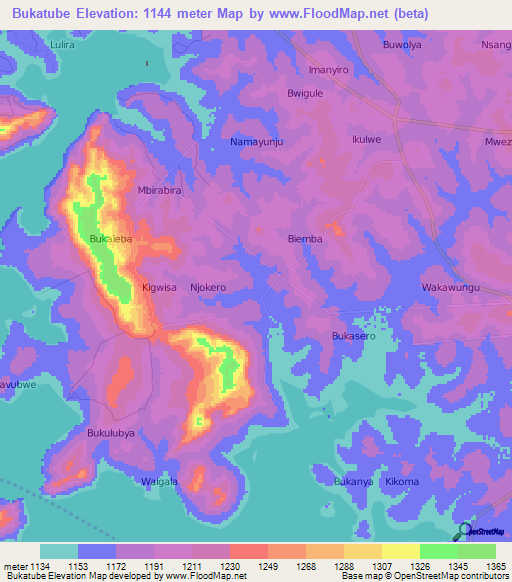 Bukatube,Uganda Elevation Map