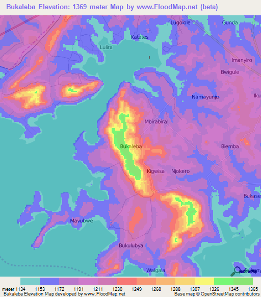 Bukaleba,Uganda Elevation Map