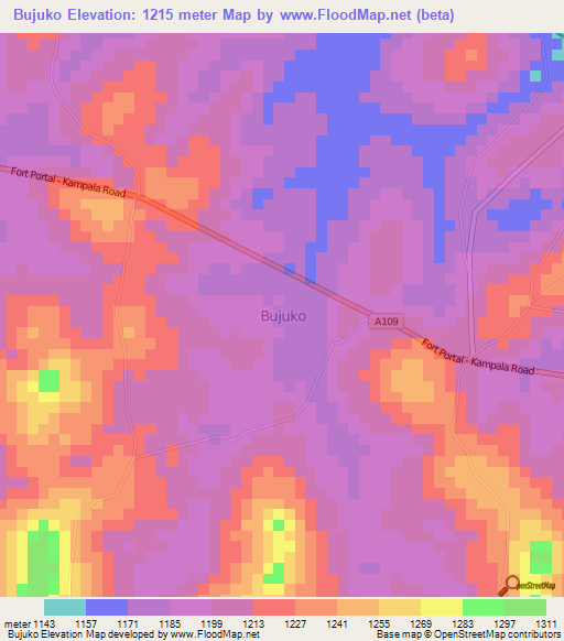 Bujuko,Uganda Elevation Map
