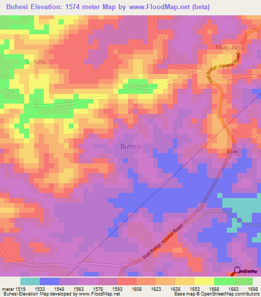 Buhesi,Uganda Elevation Map
