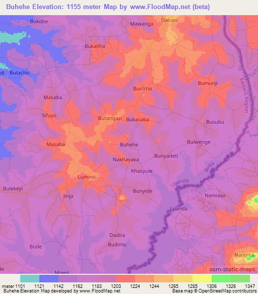 Buhehe,Uganda Elevation Map
