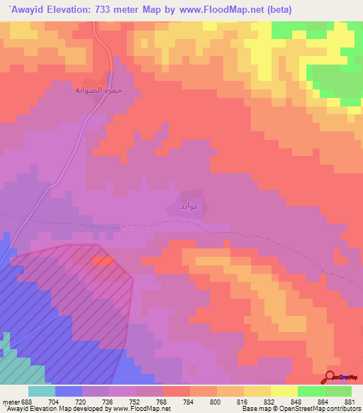 `Awayid,Syria Elevation Map