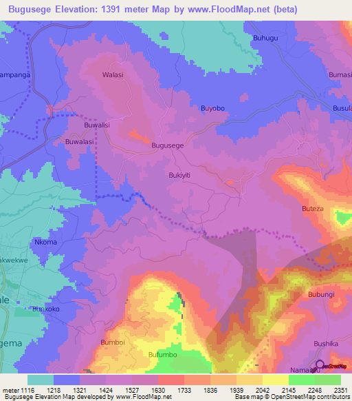 Bugusege,Uganda Elevation Map