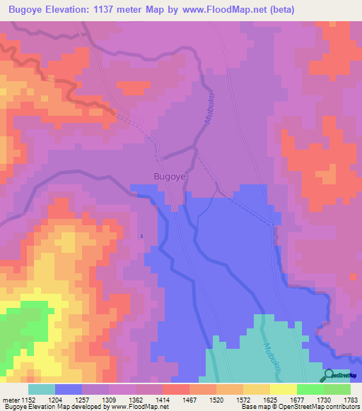 Bugoye,Uganda Elevation Map