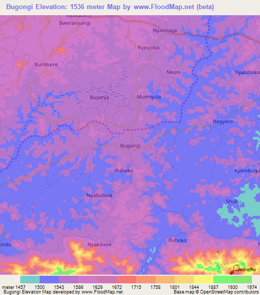 Bugongi,Uganda Elevation Map