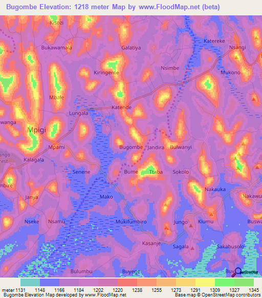 Bugombe,Uganda Elevation Map