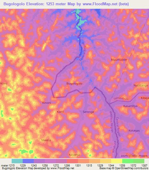 Bugologolo,Uganda Elevation Map
