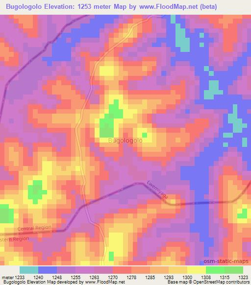 Bugologolo,Uganda Elevation Map