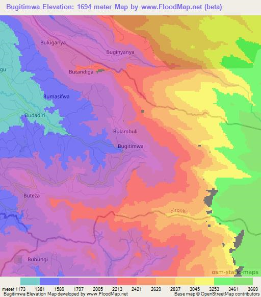 Bugitimwa,Uganda Elevation Map