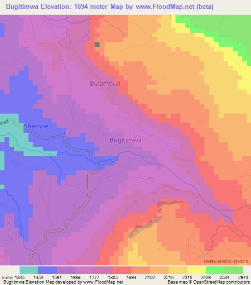 Bugitimwa,Uganda Elevation Map