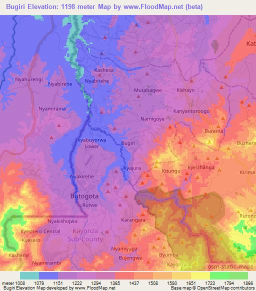 Bugiri,Uganda Elevation Map
