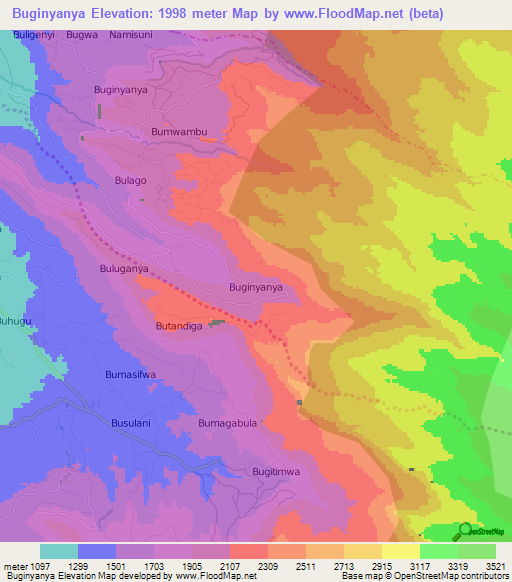 Buginyanya,Uganda Elevation Map