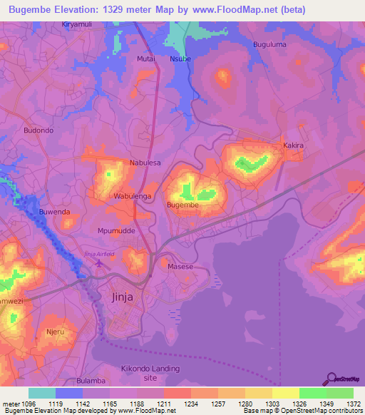 Bugembe,Uganda Elevation Map