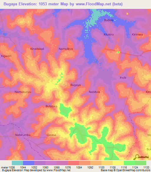 Bugaya,Uganda Elevation Map