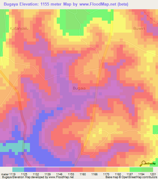 Bugaya,Uganda Elevation Map
