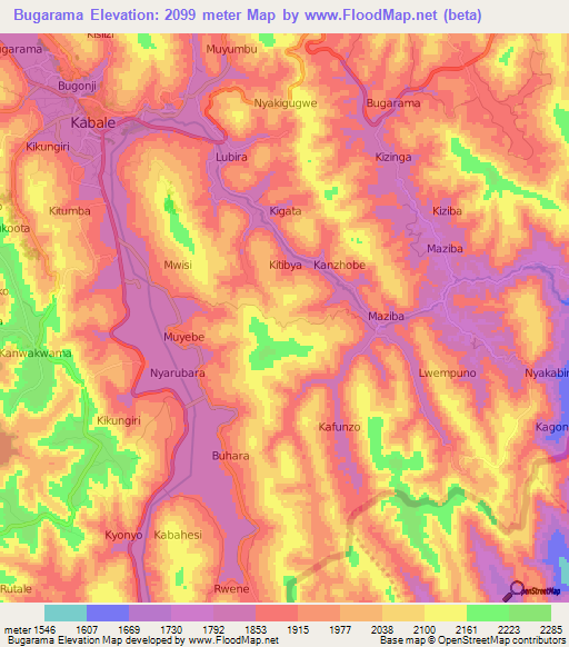 Bugarama,Uganda Elevation Map