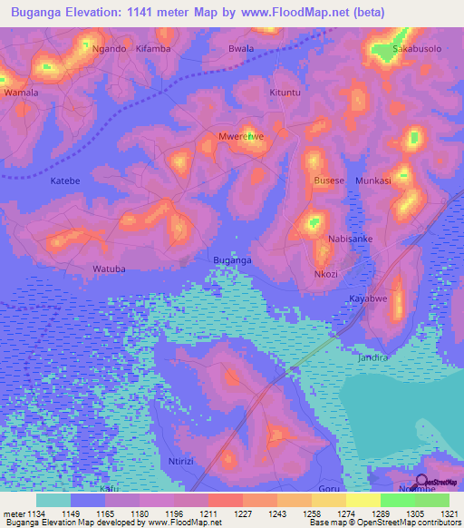 Buganga,Uganda Elevation Map