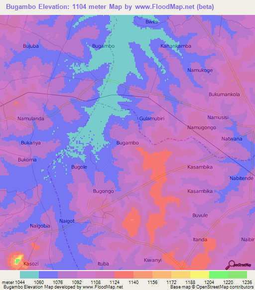 Bugambo,Uganda Elevation Map