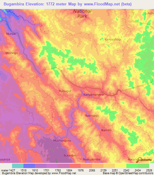 Bugambira,Uganda Elevation Map