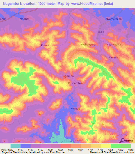 Bugamba,Uganda Elevation Map