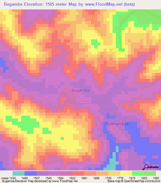 Bugamba,Uganda Elevation Map