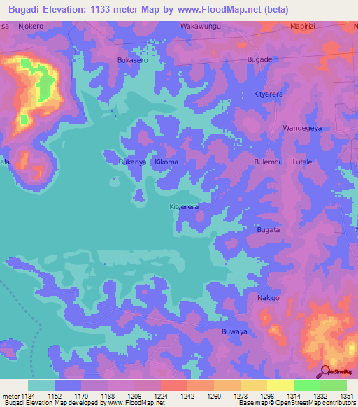 Bugadi,Uganda Elevation Map