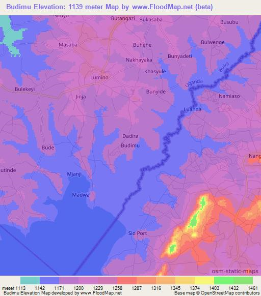Budimu,Uganda Elevation Map