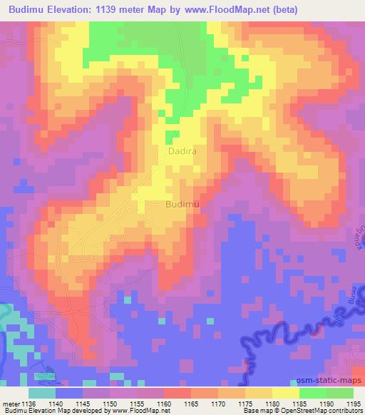 Budimu,Uganda Elevation Map