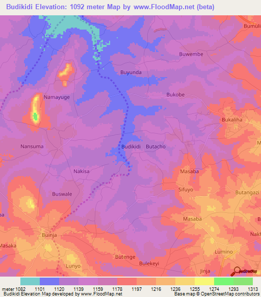 Budikidi,Uganda Elevation Map