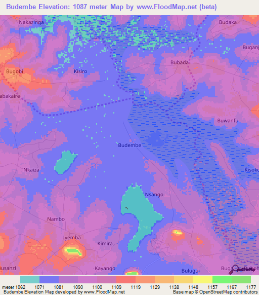 Budembe,Uganda Elevation Map