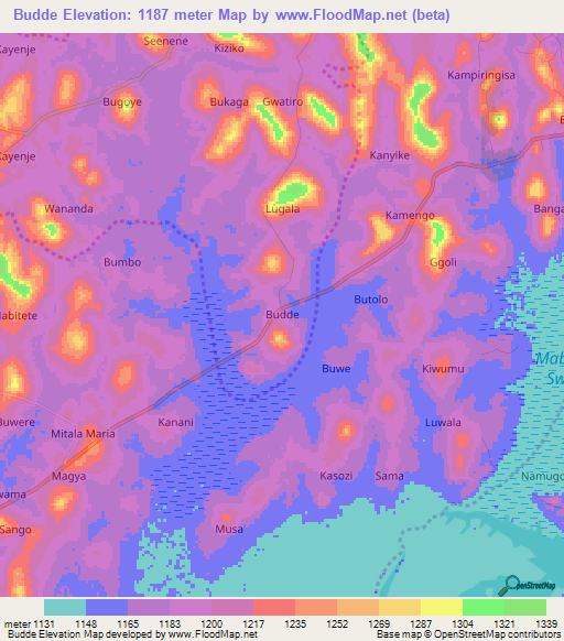Budde,Uganda Elevation Map