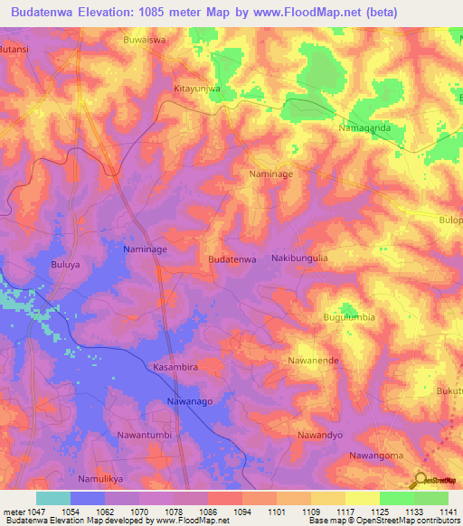 Budatenwa,Uganda Elevation Map