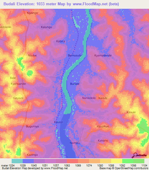 Budali,Uganda Elevation Map