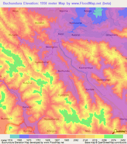 Buchundura,Uganda Elevation Map