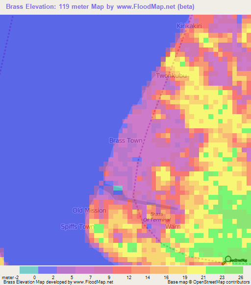Brass,Nigeria Elevation Map