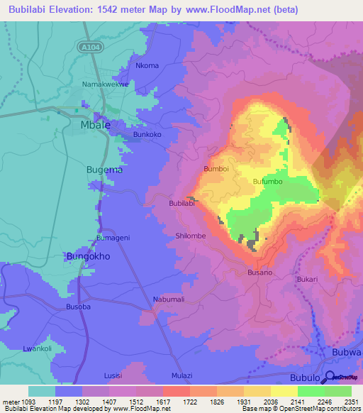 Bubilabi,Uganda Elevation Map