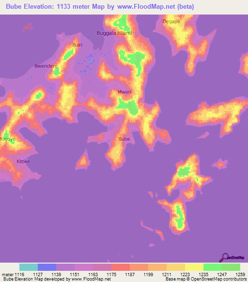 Bube,Uganda Elevation Map