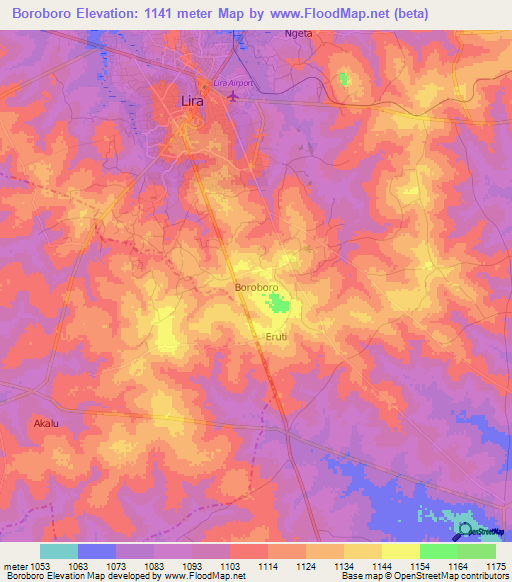 Boroboro,Uganda Elevation Map