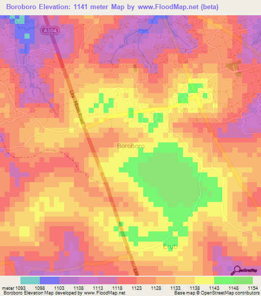 Boroboro,Uganda Elevation Map
