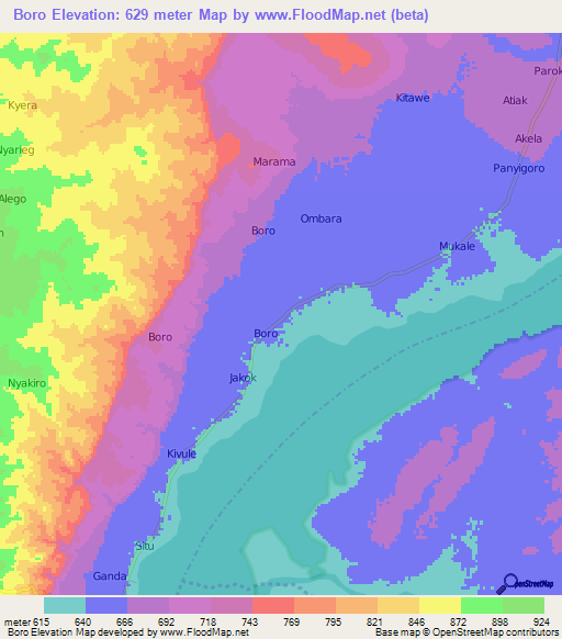 Boro,Uganda Elevation Map