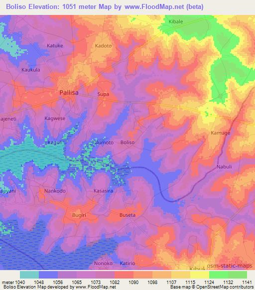Boliso,Uganda Elevation Map