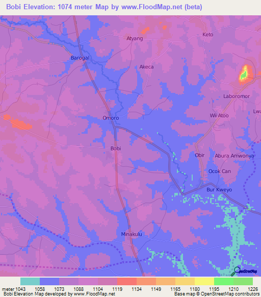 Bobi,Uganda Elevation Map