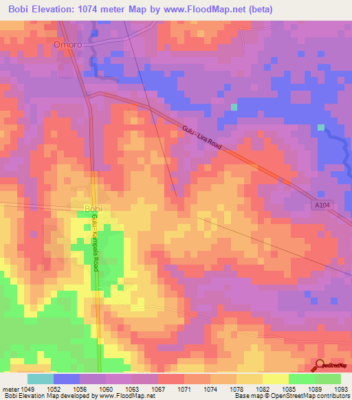Bobi,Uganda Elevation Map