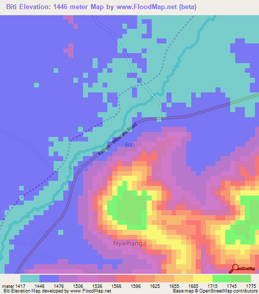Biti,Uganda Elevation Map