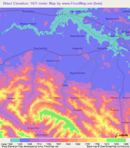 Bitezi,Uganda Elevation Map