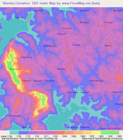 Biemba,Uganda Elevation Map
