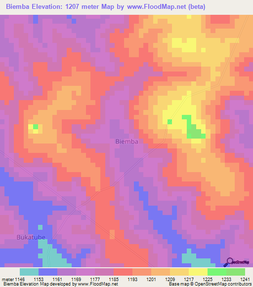Biemba,Uganda Elevation Map